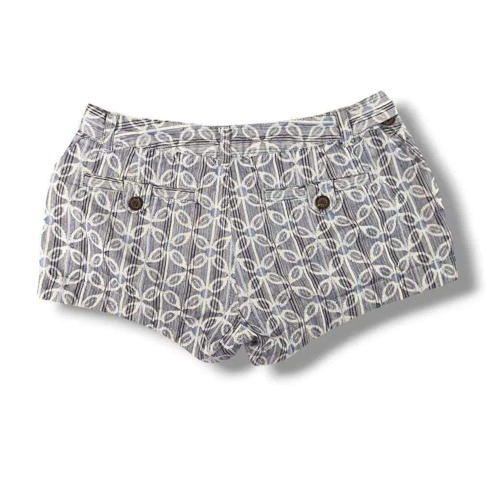VTG Mini Shorts Blue Geometric Pattern Beachy Surfer Girl Y2k Boho Size 4 Retro